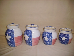 Crock Canisters - Set of 4 with Texas Flag Design